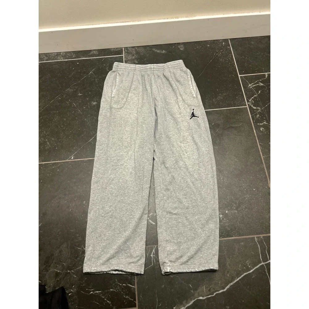 Jordan Mens Heather Gray Fleece Sweatpants Wide Leg Jumpman Joggers Large